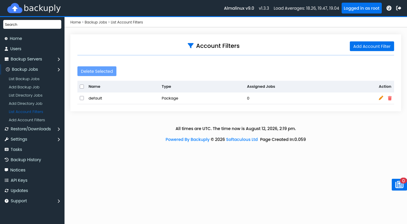 Backuply account filters list