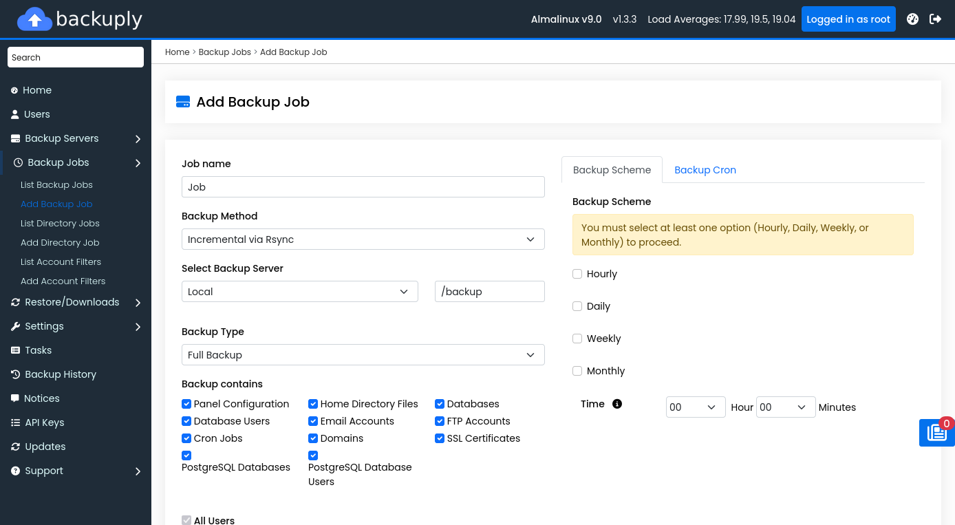 Schedule backup job in Backuply