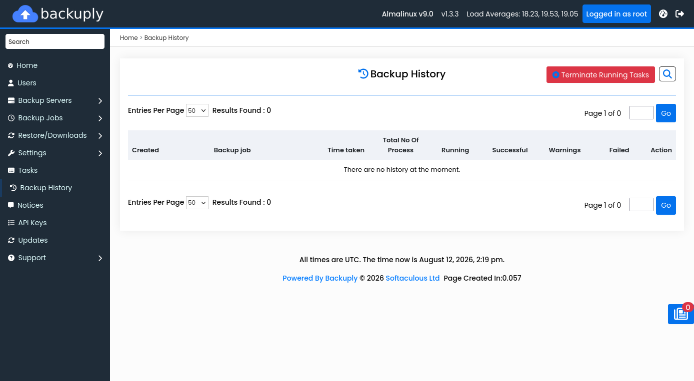 Backuply backup history