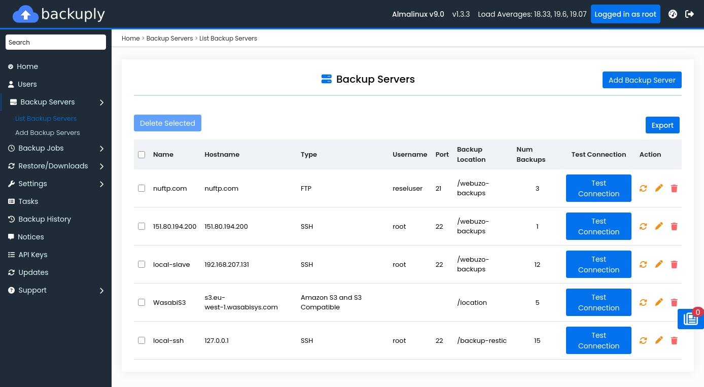 Backuply storage destinations