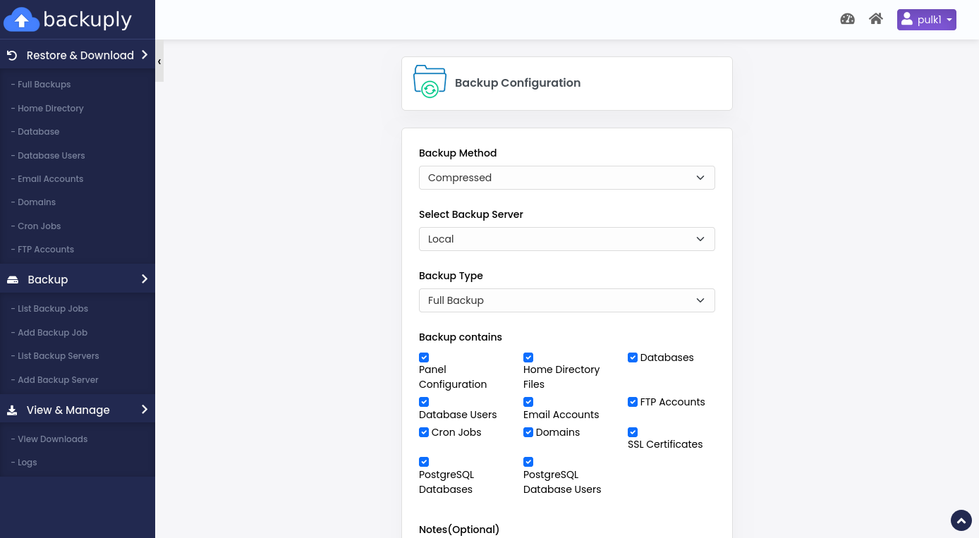 Backuply end-user backup now
