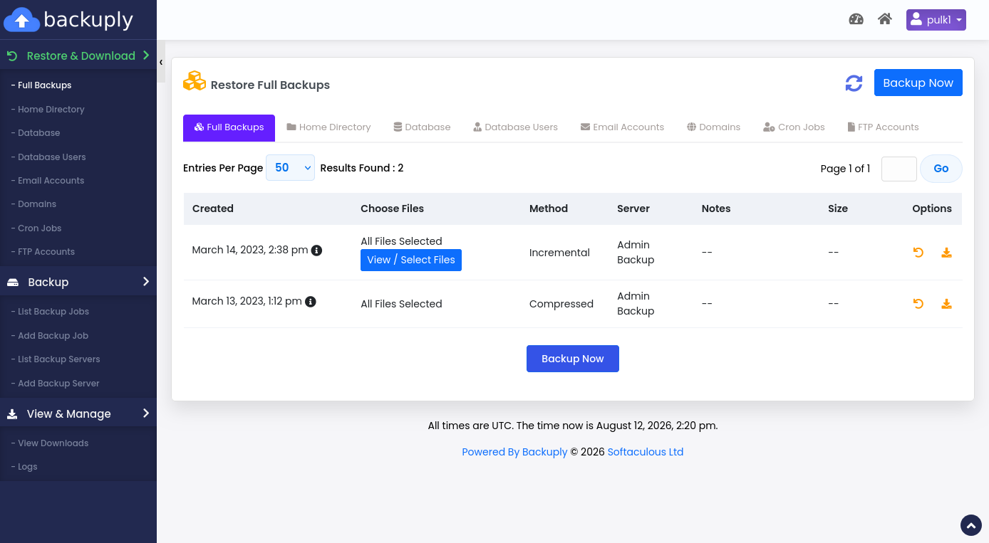 Backuply end-user restore