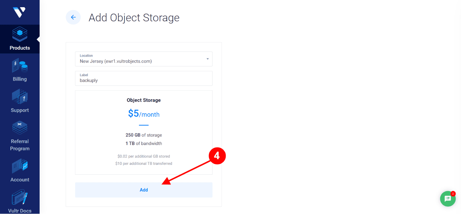Vultr Add Object Storage