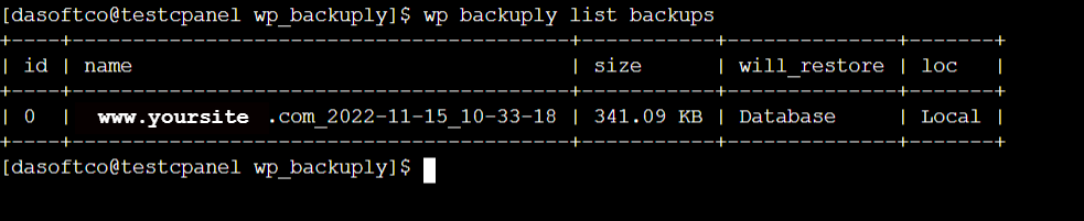 WP CLI list backups