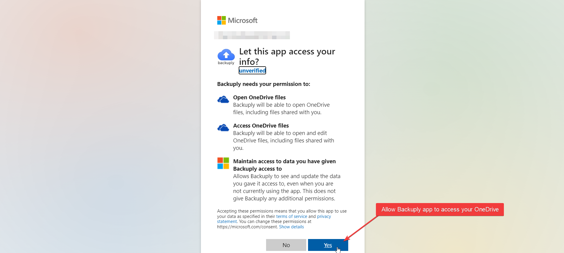 Allow Backuply Microsoft App