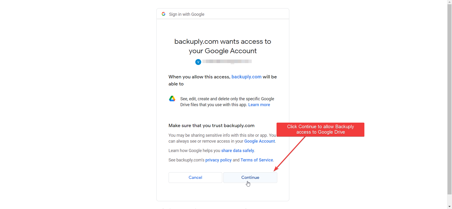 Google Drive Backuply Access