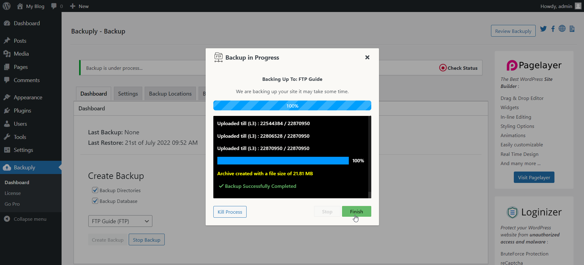 Backuply Backup Progress