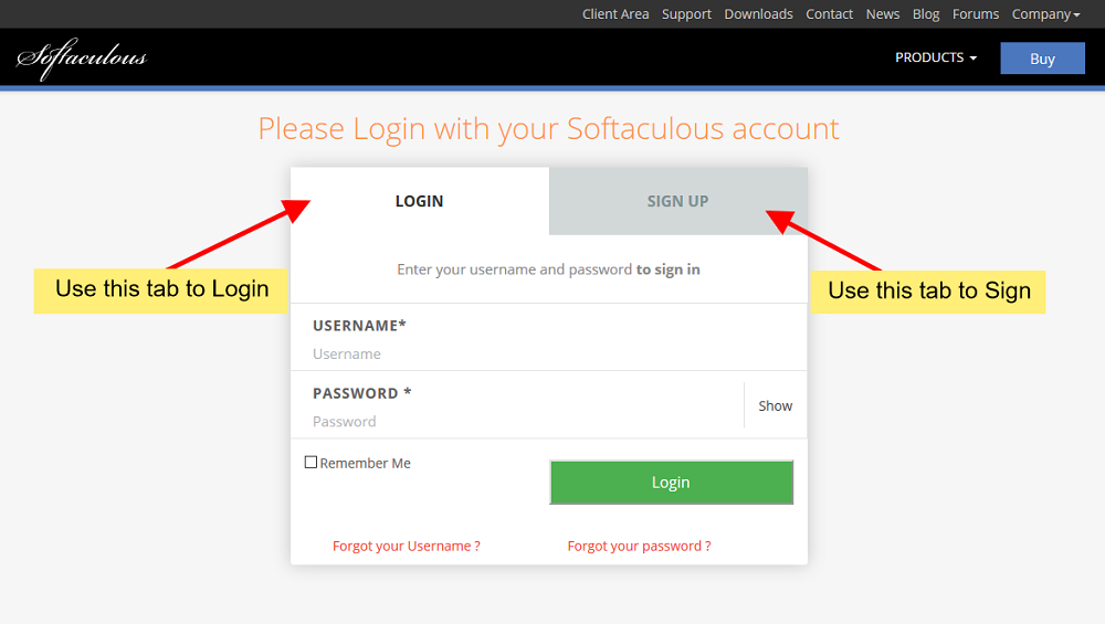 Softaculous Client Area Login