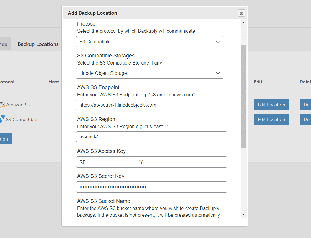 BAckuply Setup Linode Object Storage