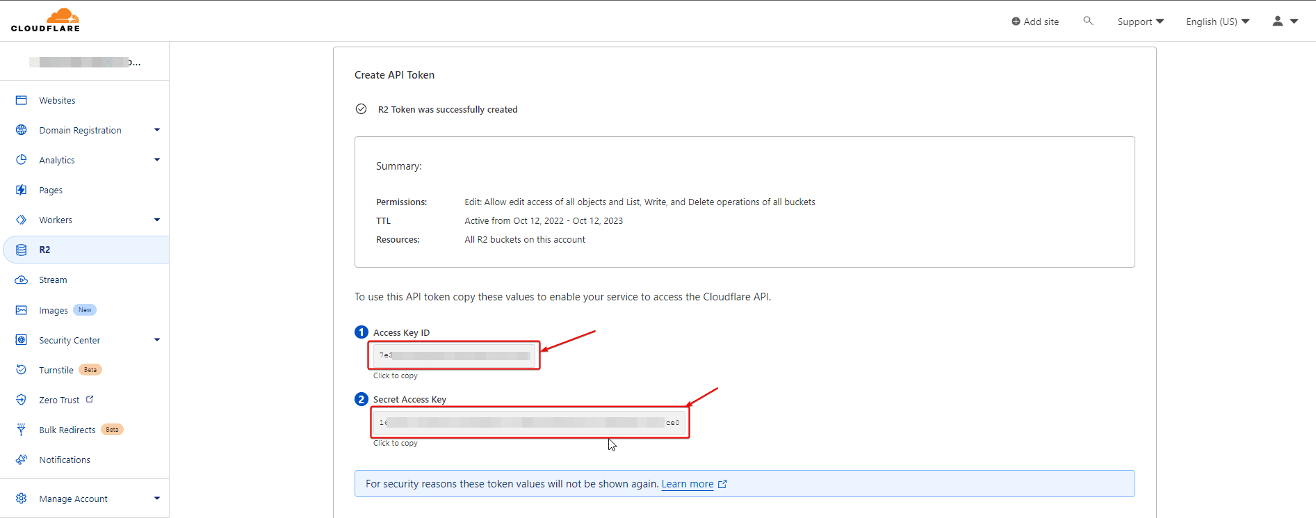 Cloudflare R2 API token