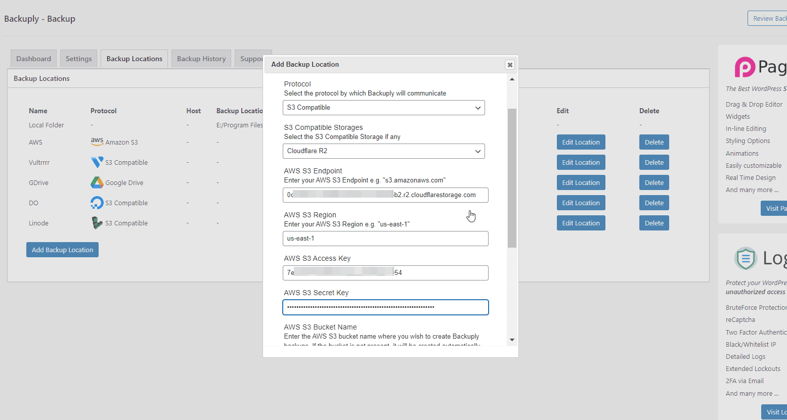 Cloudflare R2 Backuply Setup form