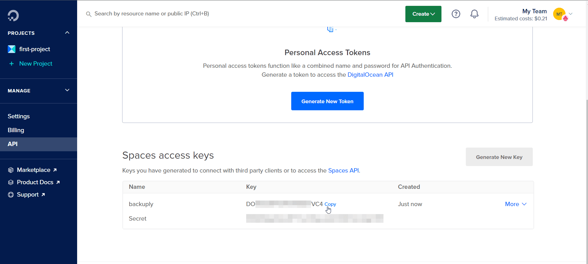 Digital Ocean Spaces API Key