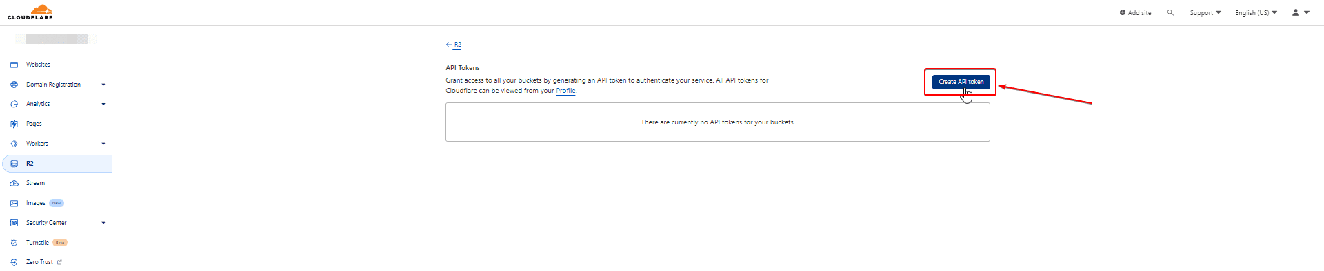 Create R2 API token Button