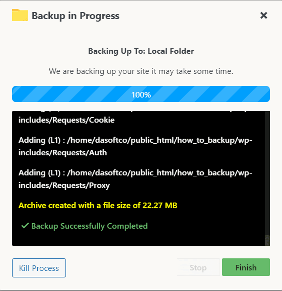 Backuply Backup Progress