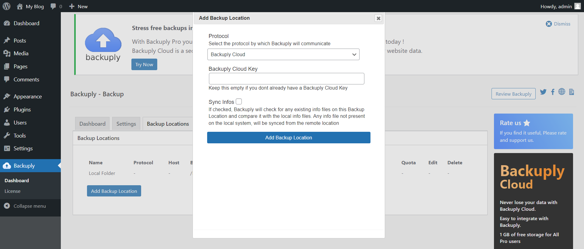 Setting Backuply Cloud as Protocol