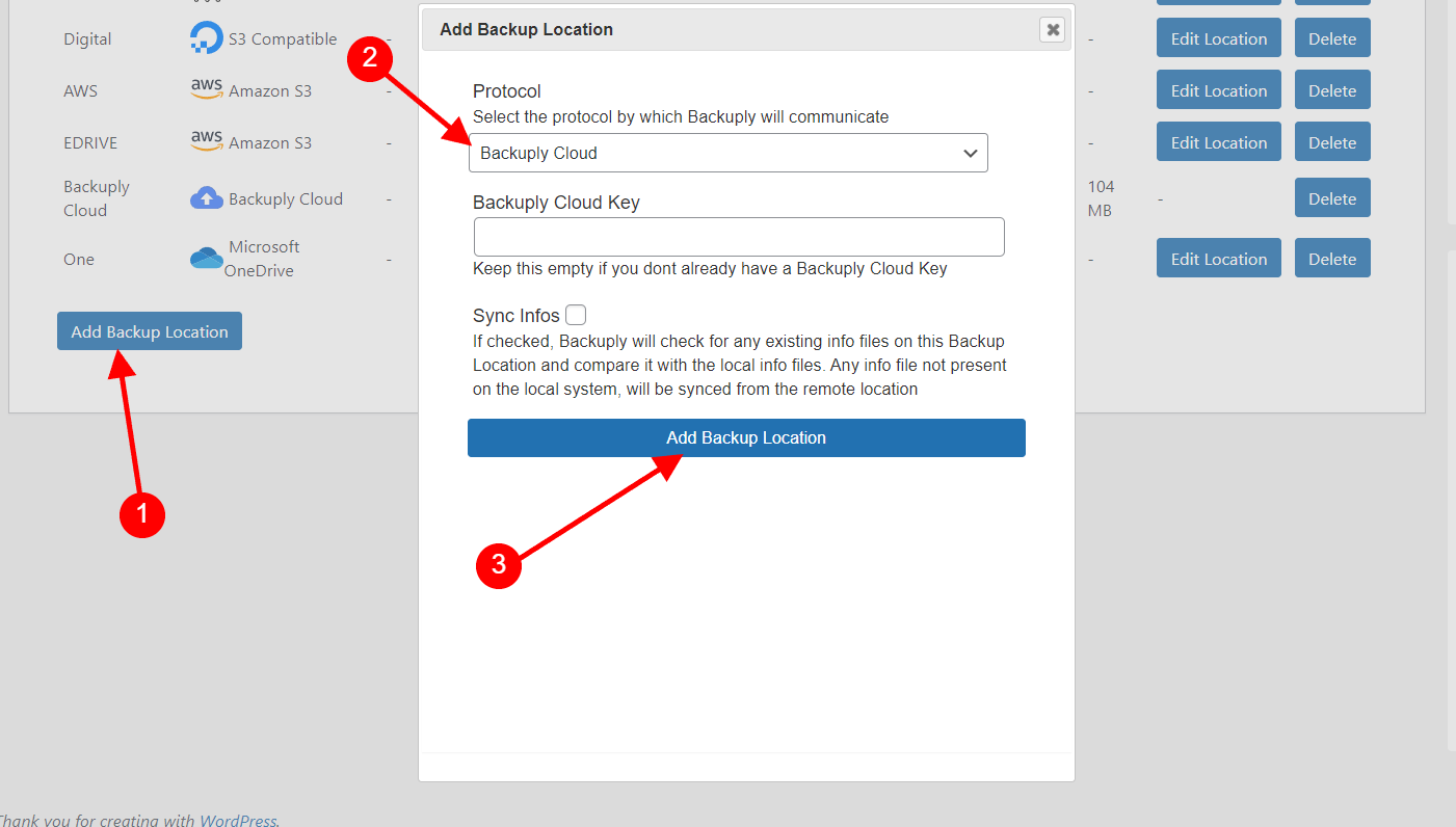 Adding Backuply Cloud backup location