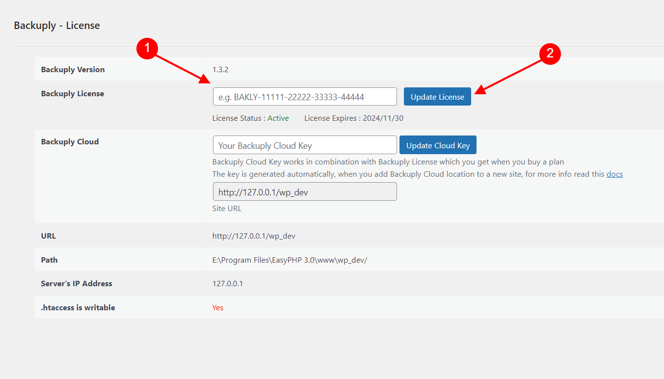 Backuply Linking Backuply Cloud license