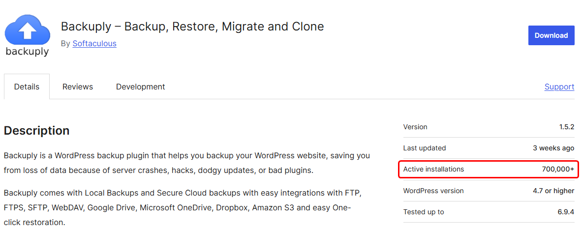Backuply 700K screenshot